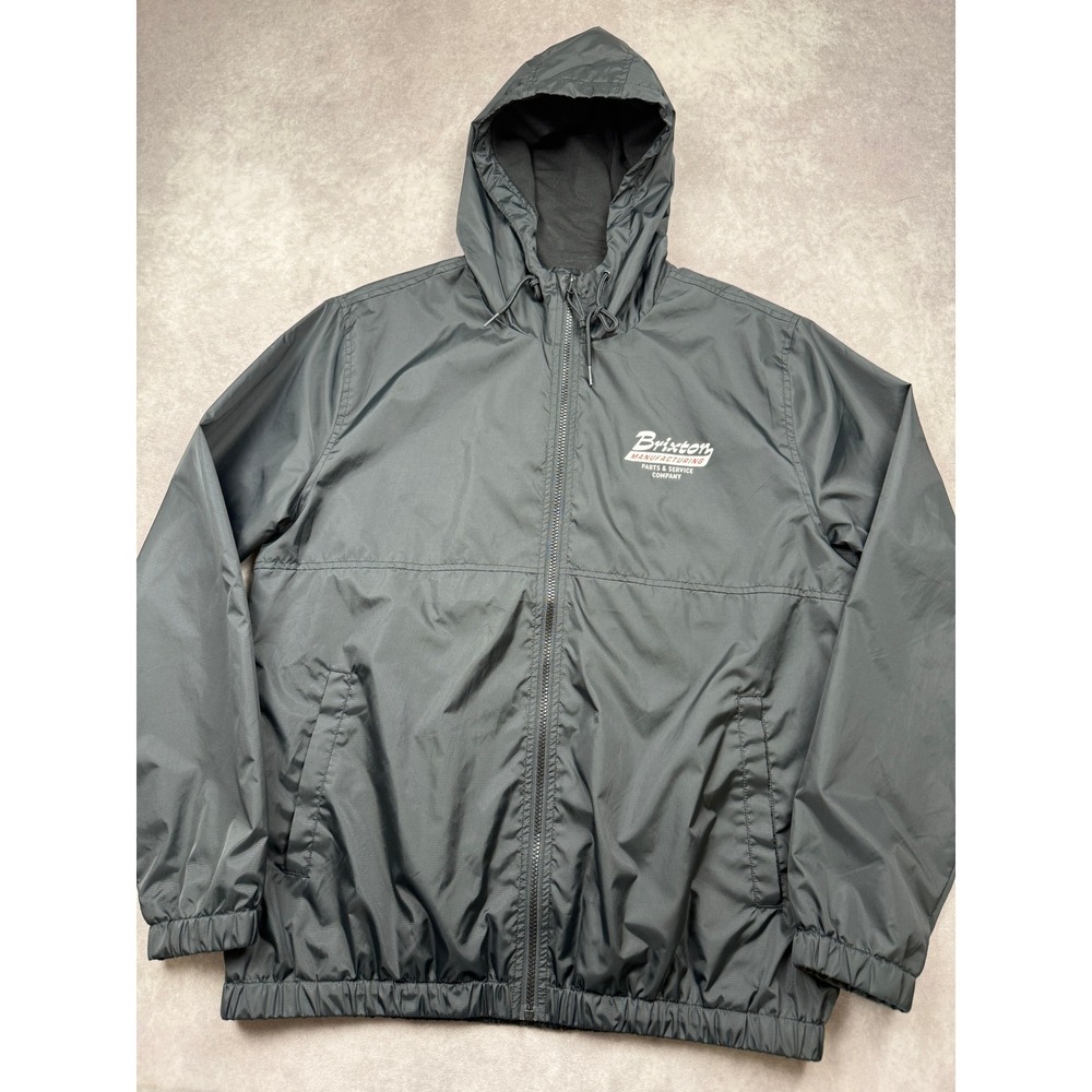 Brixton Manufacturing Parts & Service Mens M Black Hooded Windbreaker Jacket